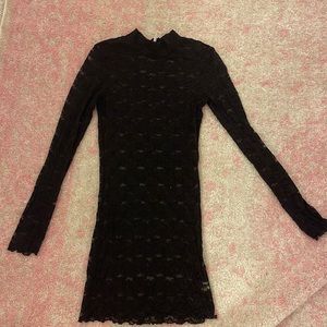 Black lace sheer long sleeve mock neck mini dress